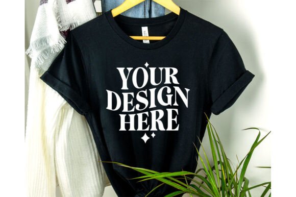 Black Bella Canvas 3001 Hanging Mockup: Premium Graphics