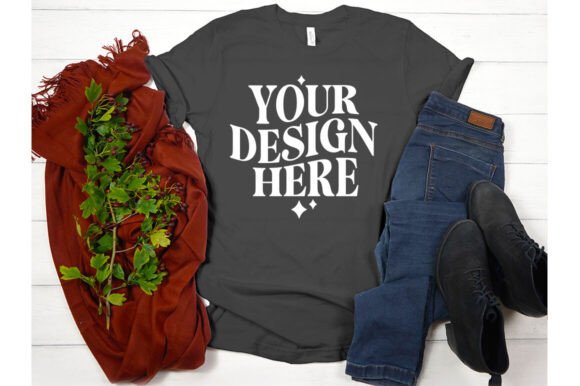 Fall Bella Canvas 3001 Asphalt Mockup: Graphics & Product Mockups