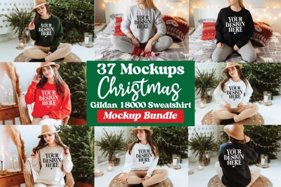 Gildan 18000 Mockup Christmas Bundle: Festive Graphics & Product Mockups