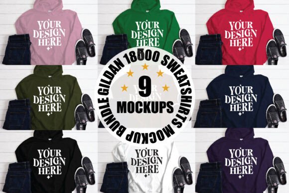 Gildan 18500 Hoodies Mockup Bundle: Graphics for Product Mockups