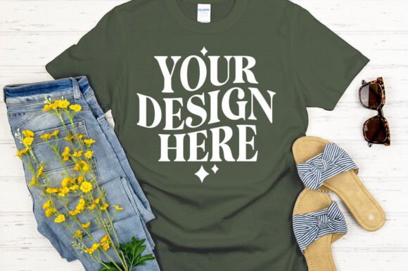 Gildan 64000 Mockup Olive: Graphics & Product Mockups