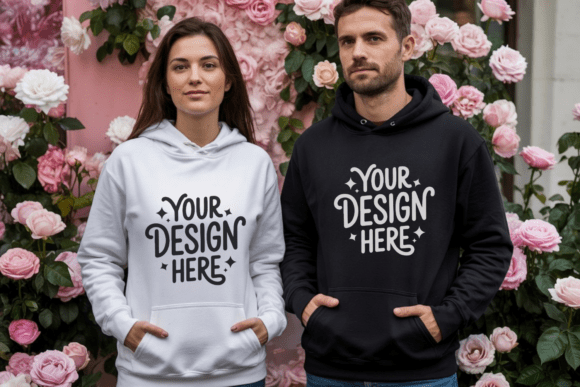 Valentine's Couple Hoodie Mockup: Graphics & Product Mockups
