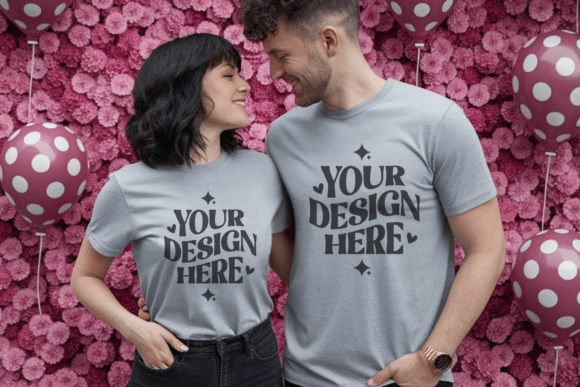 Valentine's Couple Shirt Mockup: Graphics & Mockups
